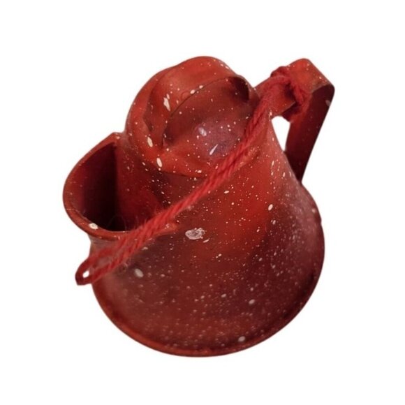 Set Of 2 Miniature Red Speckled Metal Campfire Coffee Pot & Pail Ornament Decor - Picture 4 of 8